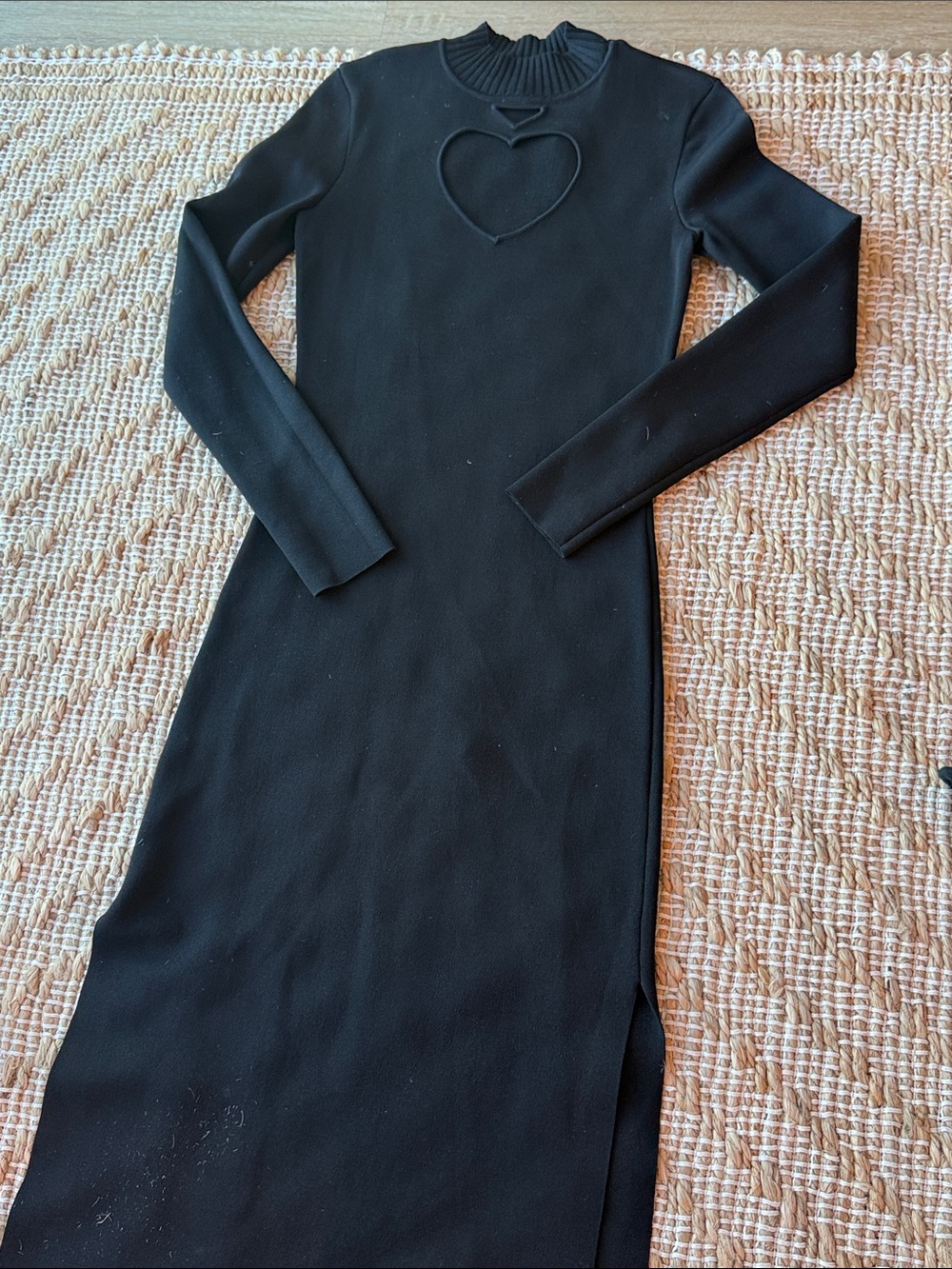 STAUD Black Long-Sleeve Maxi Dress with Heart Cutout